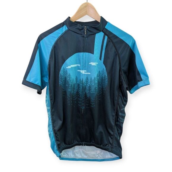 Primal Men's Cycling Jersey Full Zip Forest Trees Blue Large - Picture 1 of 11